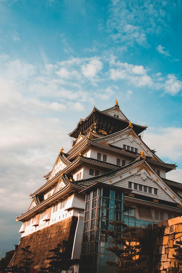 Osaka Castle against a blue sky